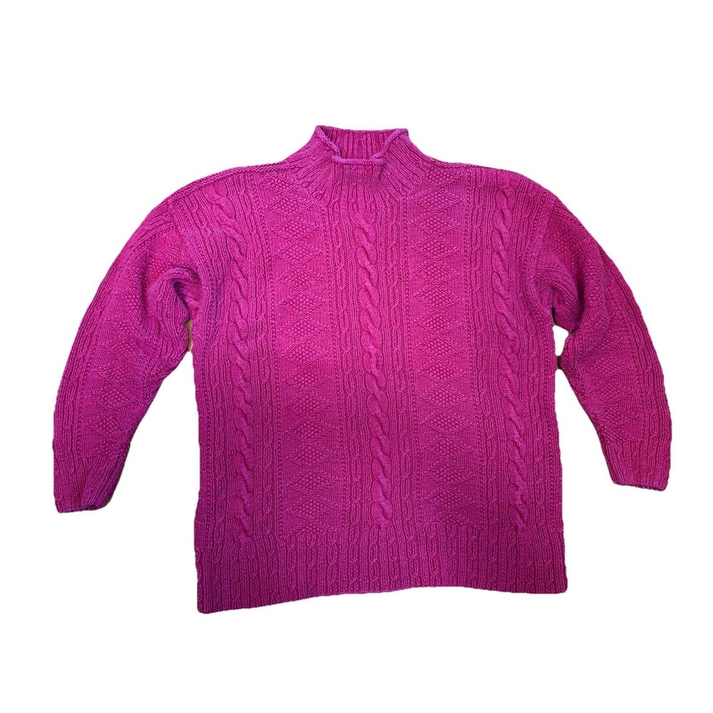 90’s LL Bean Sweater Womens XL Pink Cable Knit  Cotton Pullover